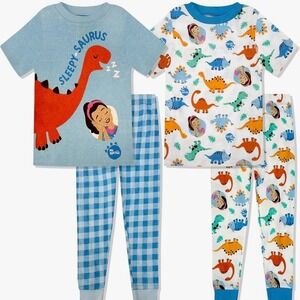 Ms. Rachel Kids 4-Piece Pajama Set Sleepy Saurus Dinosaur GinghamBlue Multicolor